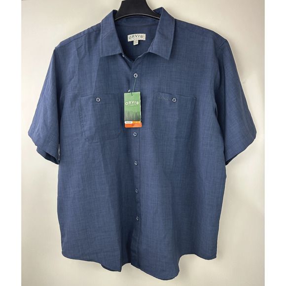 NWT Orvis Cross Hatch Short Sleeve Button Up Tech Shirt UPF Blue Men's Size XXL - Picture 2 of 11